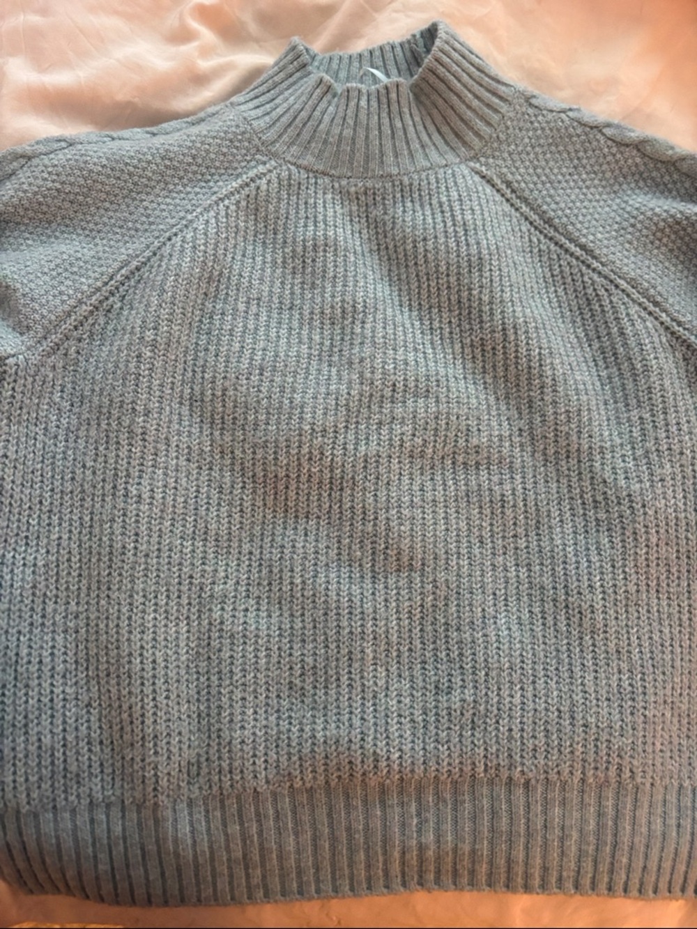 Pink Rose Light Gray Ribbed Mock Neck Sweater